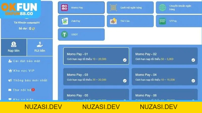 Hướng Dẫn Nạp Tiền Okfun Siêu Tốc, Nhận Thưởng Ngay - NUZASI